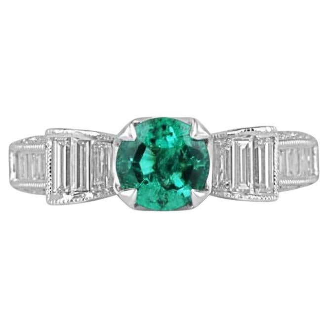 2.63tcw 18K Round Colombian Emerald & Diamond Ring - Vivid Green Bow Setting