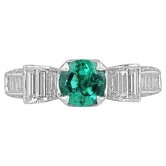 2.63tcw 18K Round Colombian Emerald & Diamond Ring - Vivid Green Bow Setting