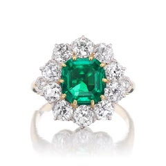2.64 Carat Antique Colombian Emerald and Diamond Ring