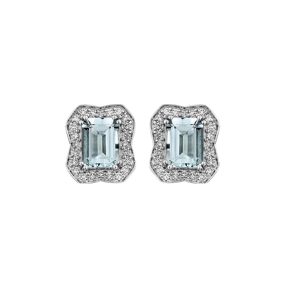 Contemporary 2.64 Carat Aquamarine Stud Earring in 18Karat White Gold with White Diamond. For Sale