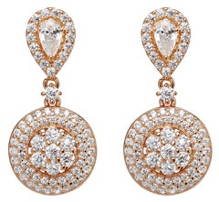 2.64 Carat Cubic Zirconia 14Kt Rose Gold Designer Sophia Halo Drop Earrings