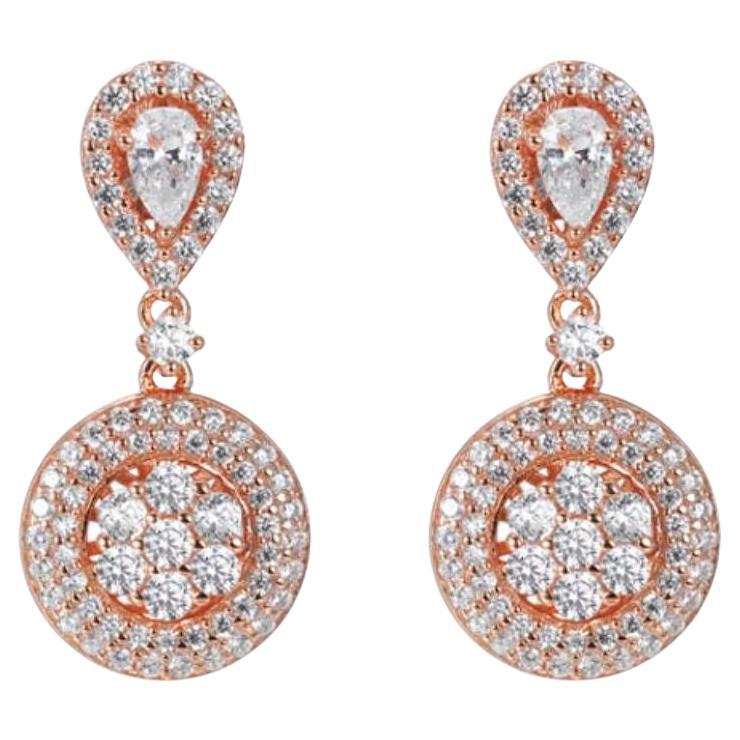 2.64 Carat Cubic Zirconia 14Kt Rose Gold Designer Sophia Halo Drop Earrings