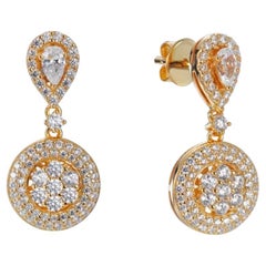 Boucles d'oreilles pendantes Sophia Halo en or jaune 14 carats avec zirconia cubique de 2,64 carats