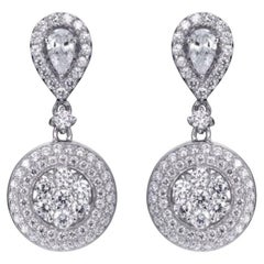 Boucles d'oreilles pendantes Sophia Halo de créateur en argent sterling et zirconia cubique de 2,64 carats