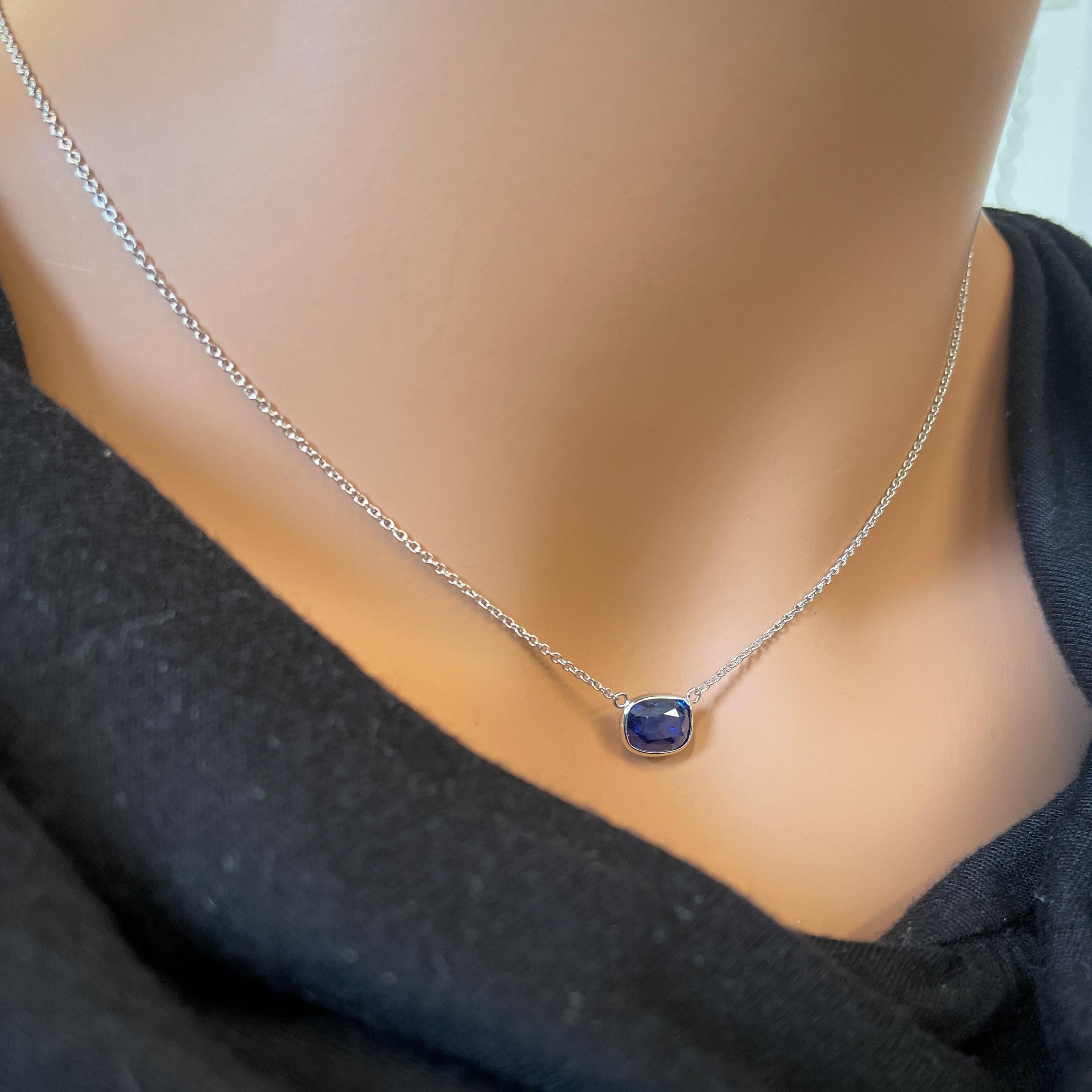 Contemporary 2.64 Carat Cushion Blue Sapphire Fashion Necklaces In 14K White Gold  For Sale