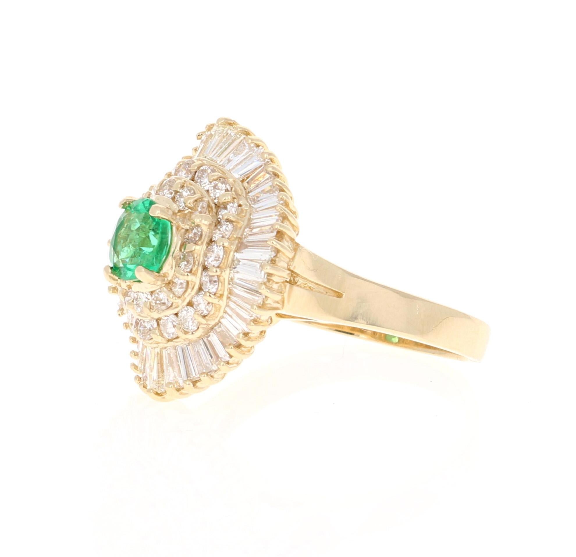 Modern 2.64 Carat Emerald Diamond 14 Karat Yellow Gold Ballerina Ring