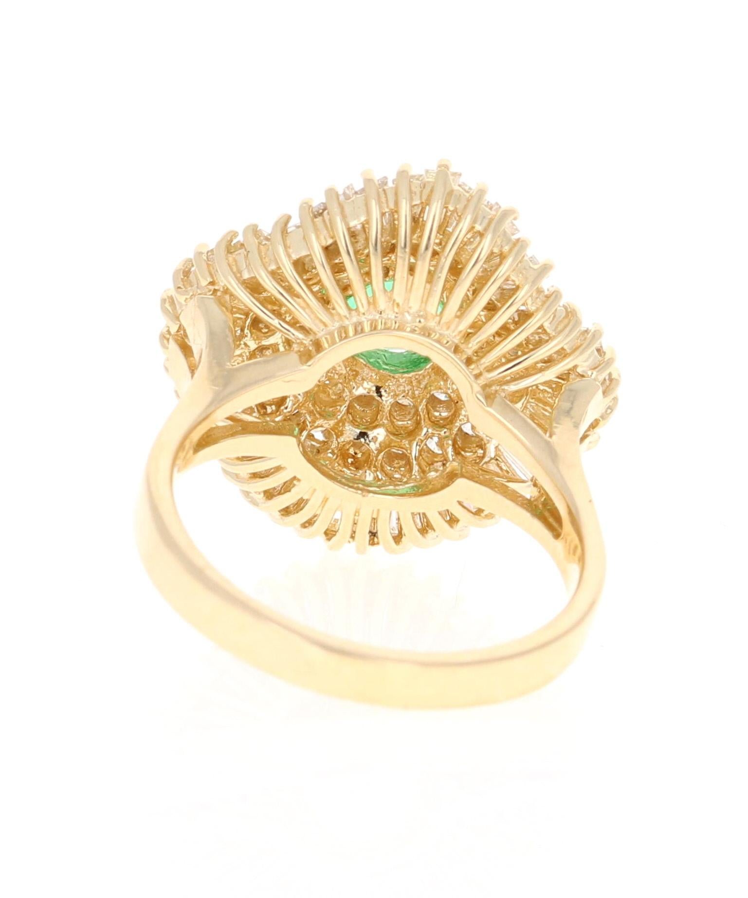 Round Cut 2.64 Carat Emerald Diamond 14 Karat Yellow Gold Ballerina Ring For Sale