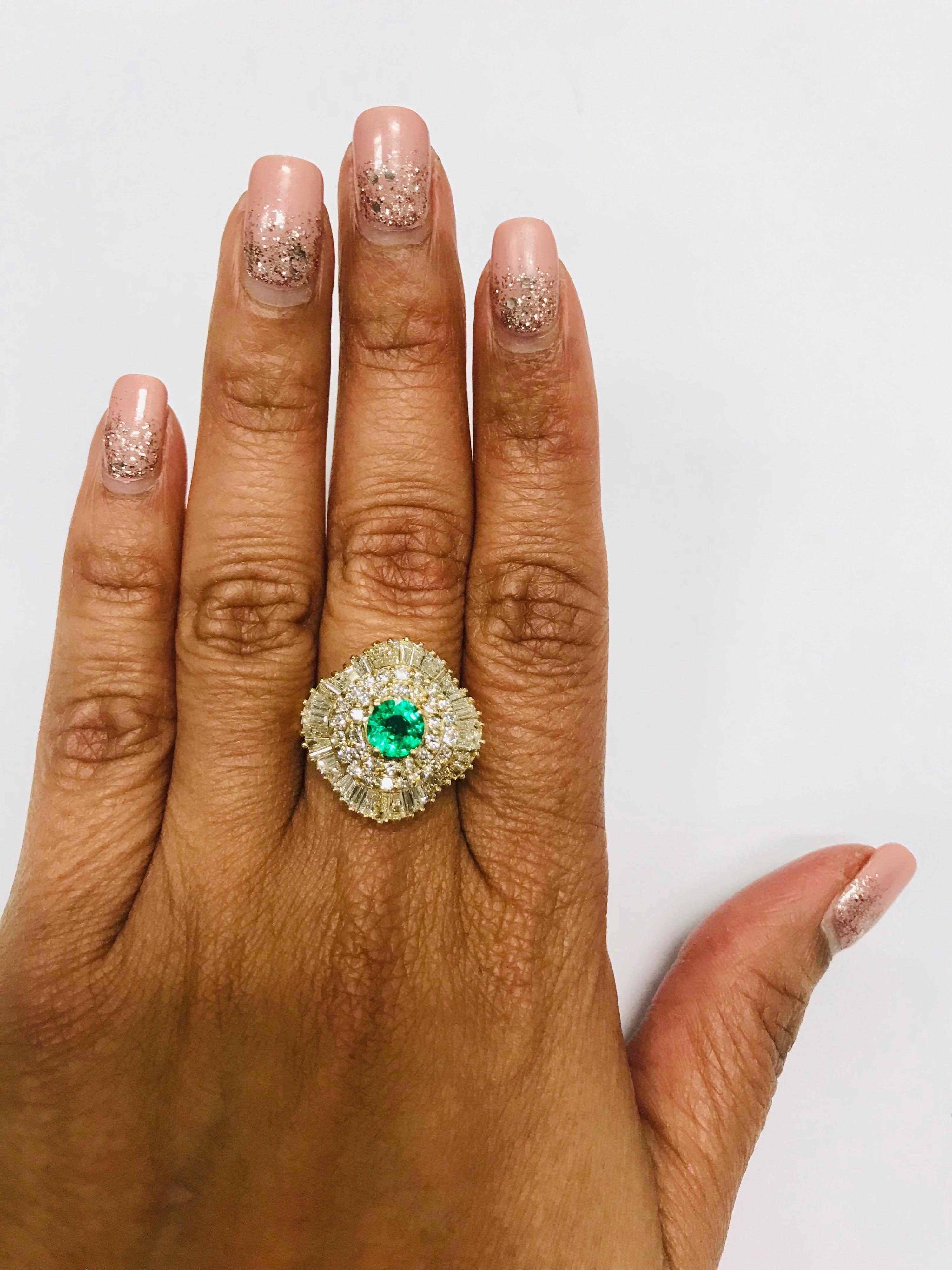 2.64 Carat Emerald Diamond 14 Karat Yellow Gold Ballerina Ring 1