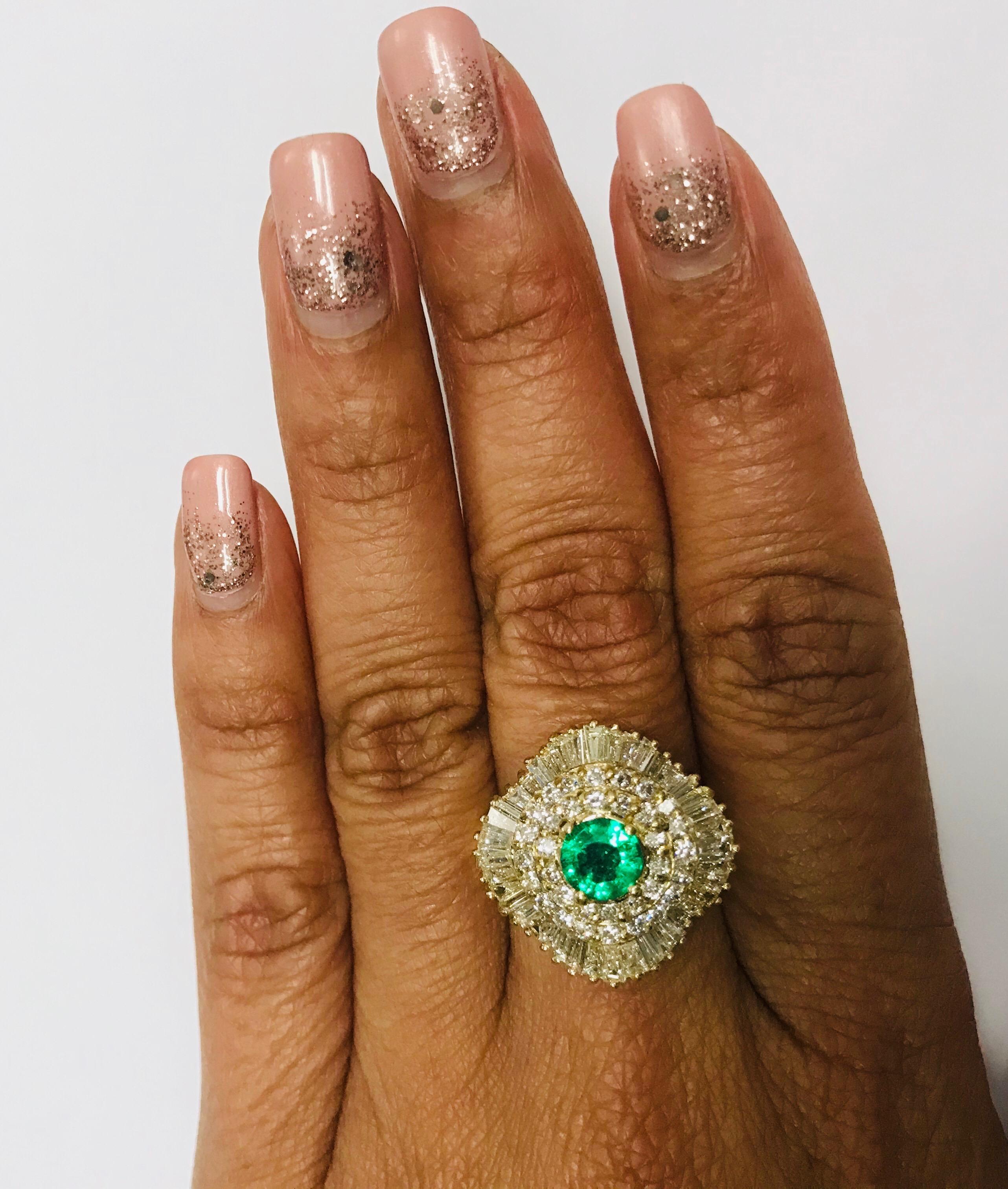 2.64 Carat Emerald Diamond 14 Karat Yellow Gold Ballerina Ring 2