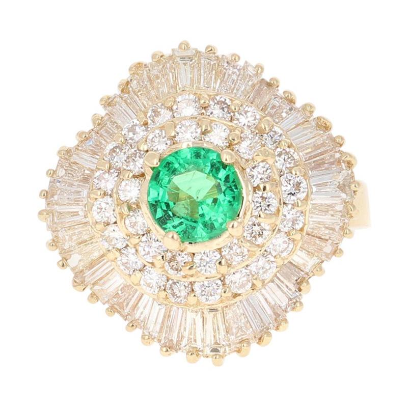 2.64 Carat Emerald Diamond 14 Karat Yellow Gold Ballerina Ring