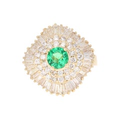 2.64 Carat Emerald Diamond 14 Karat Yellow Gold Ballerina Ring