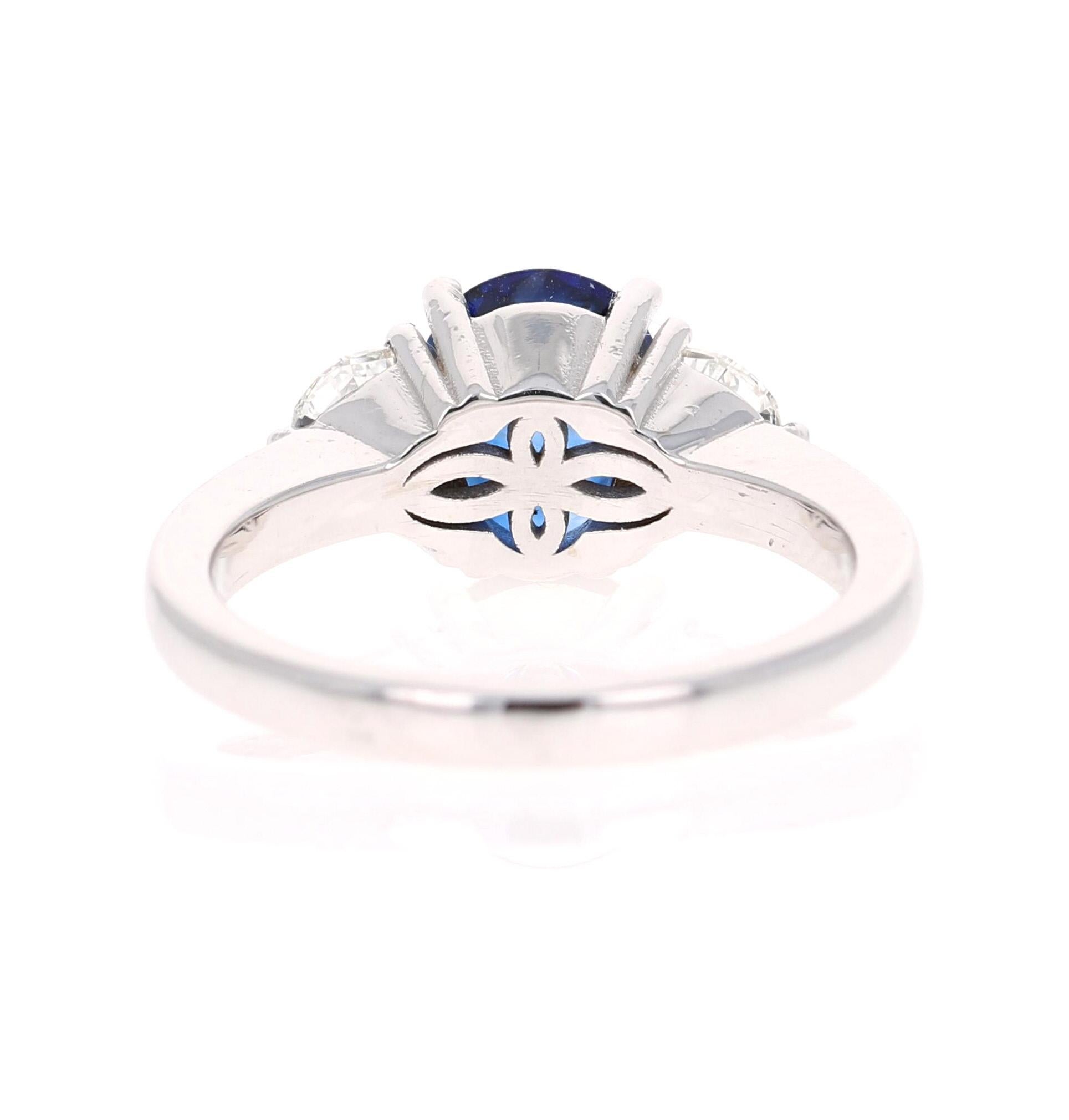 Oval Cut 2.64 Carat GIA Certified Sapphire Diamond 18 Karat White Gold Three-Stone Ring