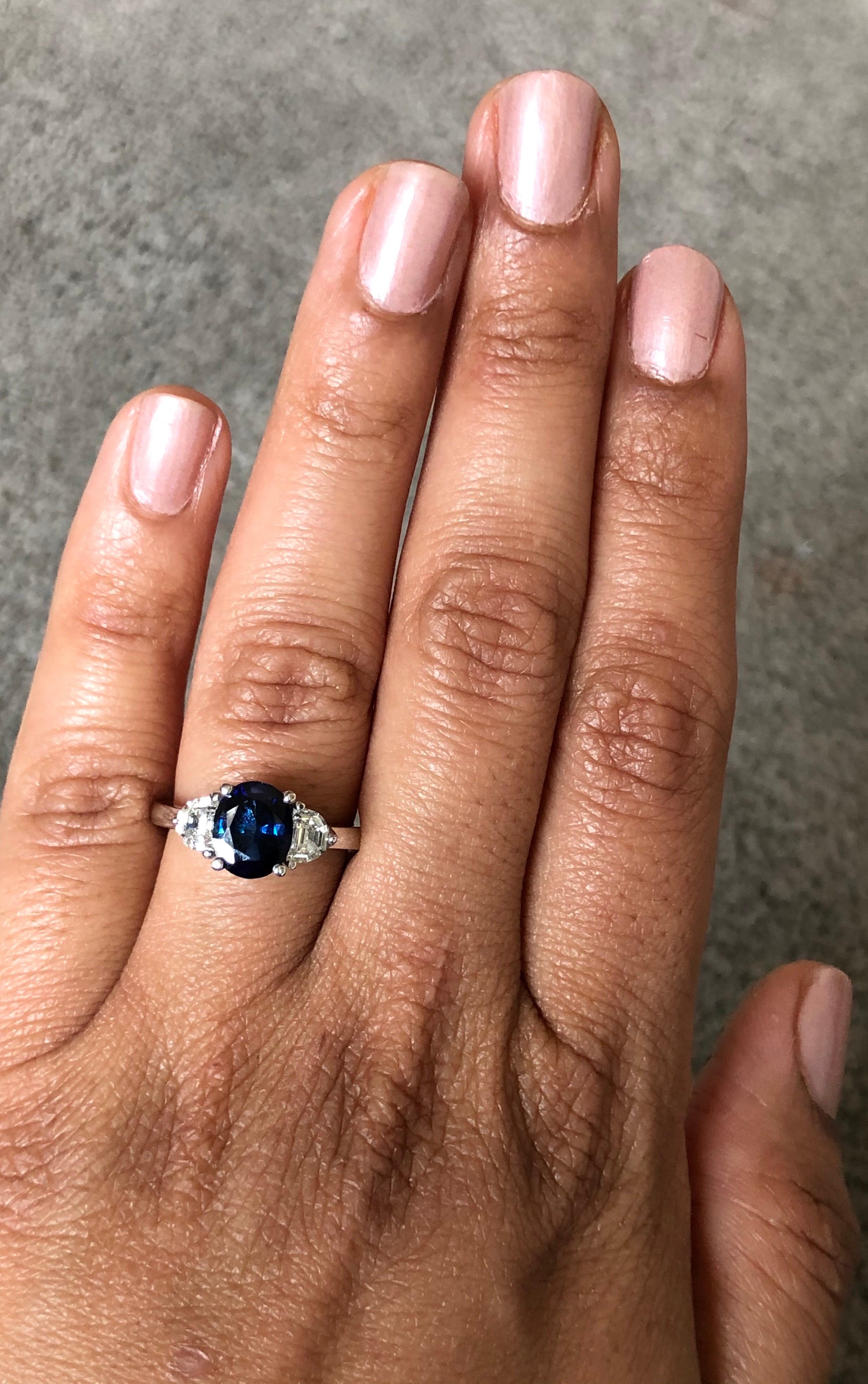Women's 2.64 Carat GIA Certified Sapphire Diamond 18 Karat White Gold Three-Stone Ring