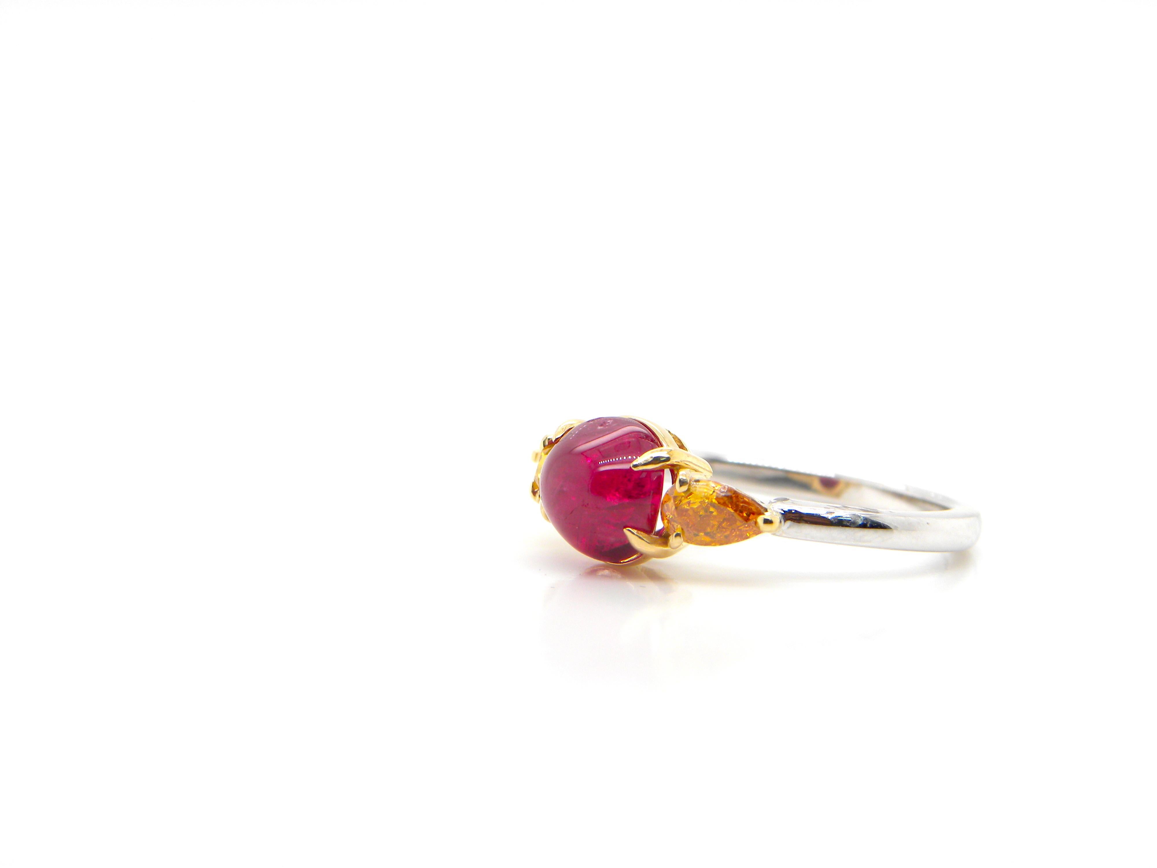 2.64 Carat GRS Certified Unheated Burmese Vivid Red Ruby and Orange Diamond Ring In New Condition In Hong Kong, HK