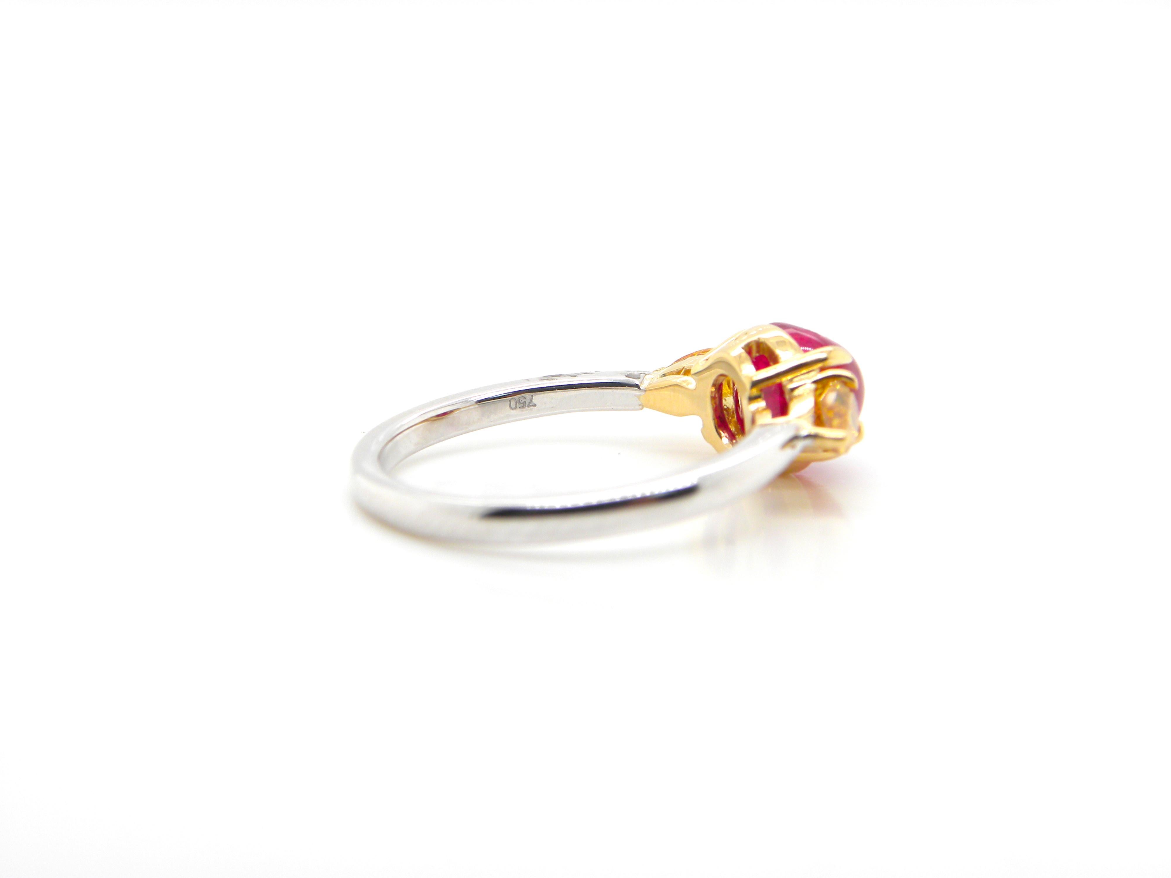 Women's or Men's 2.64 Carat GRS Certified Unheated Burmese Vivid Red Ruby and Orange Diamond Ring