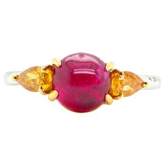 2.64 Carat GRS Certified Unheated Burmese Vivid Red Ruby and Orange Diamond Ring