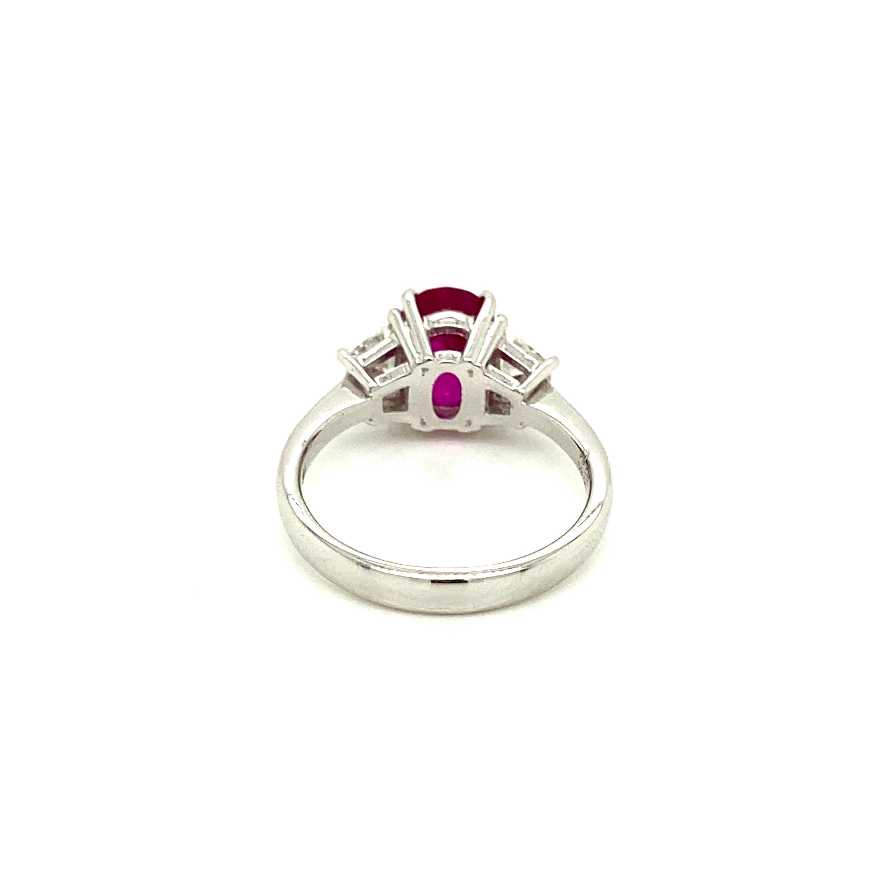 Contemporary 2.64 Carat Gubelin/GRS Certified Burmese Ruby and White Diamond Engagement Ring For Sale