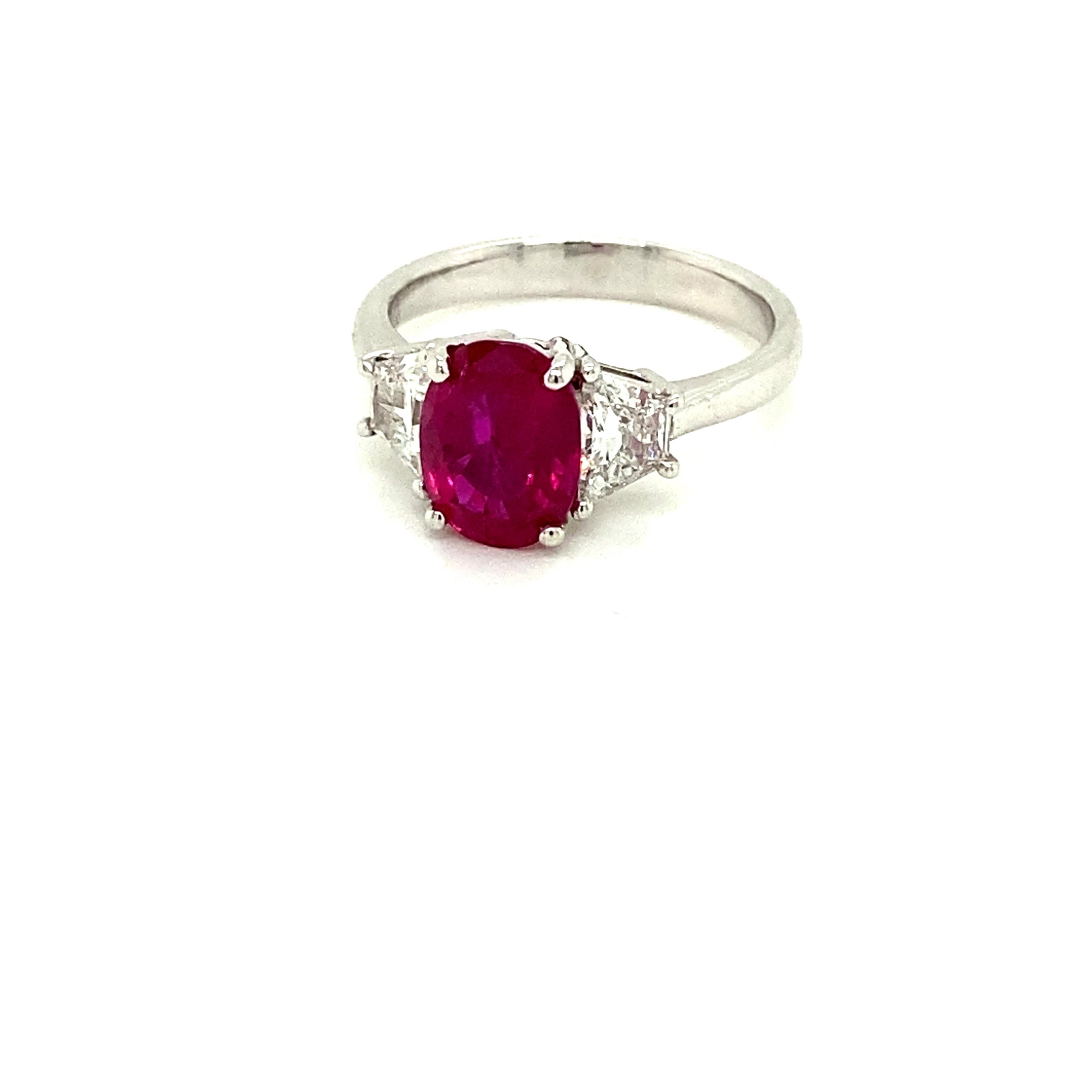 Oval Cut 2.64 Carat Gubelin/GRS Certified Burmese Ruby and White Diamond Engagement Ring For Sale