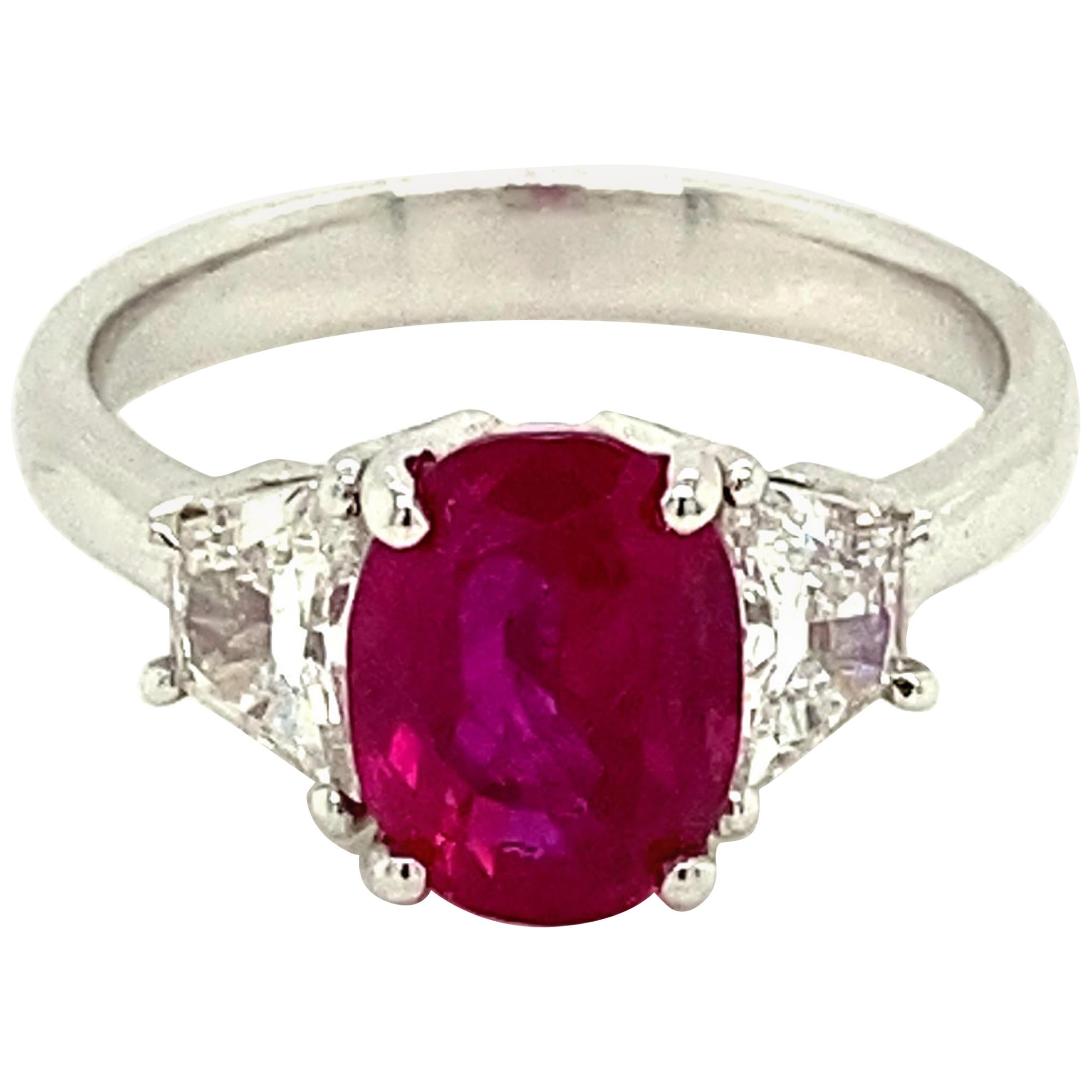2.64 Carat Gubelin/GRS Certified Burmese Ruby and White Diamond Engagement Ring For Sale