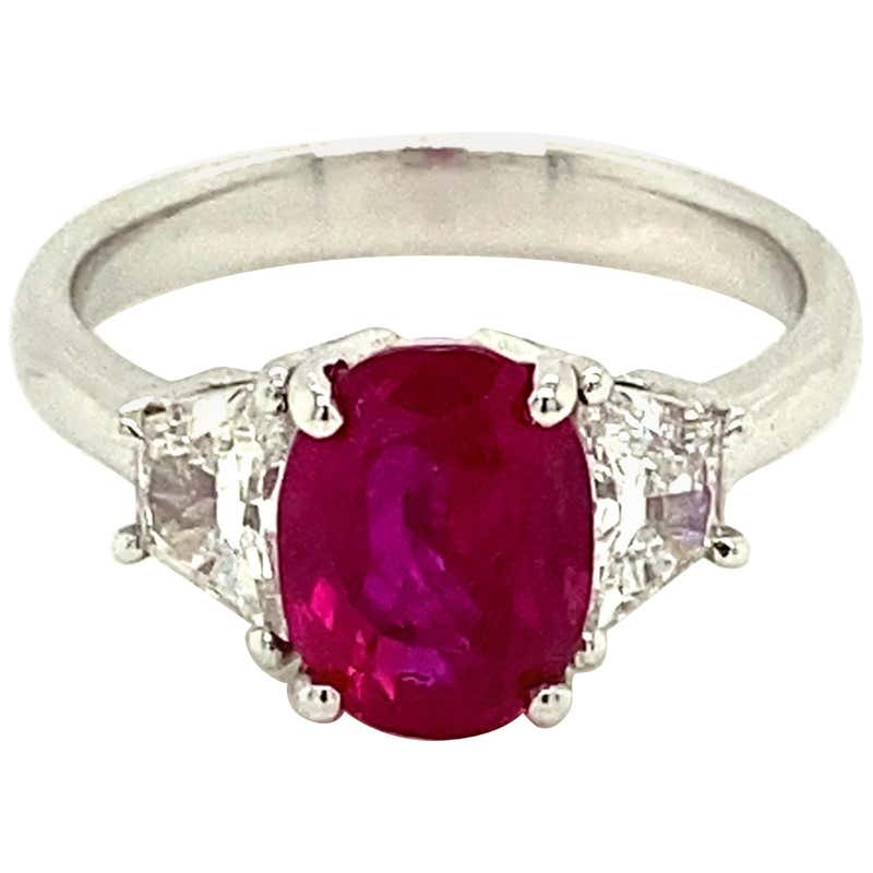 3.74 Carat Emerald Cut Burmese Ruby and Diamond Gold Engagement Ring at ...