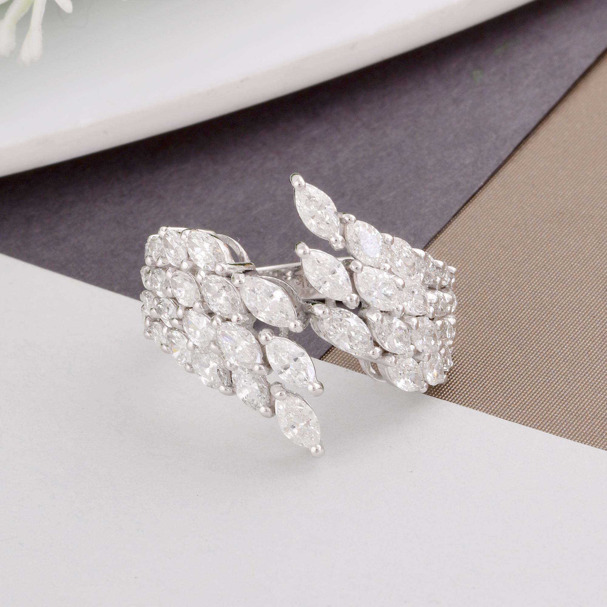 Marquise Cut 2.64 Carat Marquise Diamond Wrap Ring 14 Karat White Gold Handmade Fine Jewelry For Sale