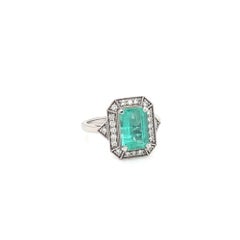 2.64 Carat Natural Emerald 0.35ct Diamond Platinum Art Deco Style Cocktail Ring