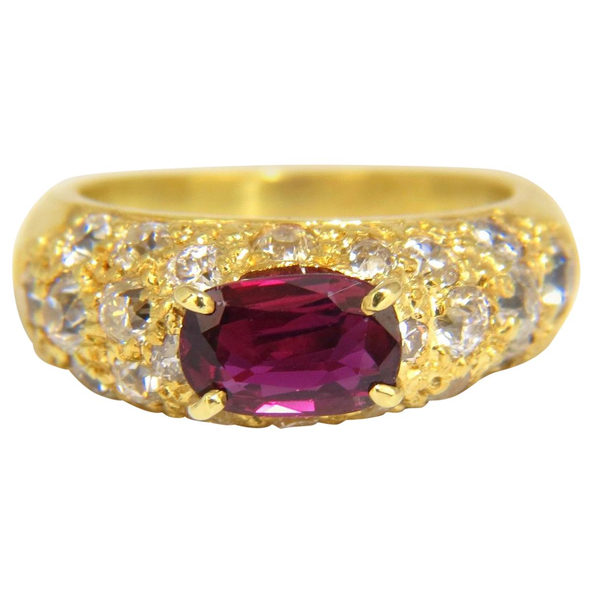 2.64 Carat Natural Oval Vivid Purple Red Ruby Diamonds Ring 18 Karat