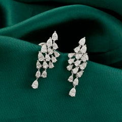 2.64 Carat Natural Pear Diamond Cascading Cluster Earrings in 18K White Gold