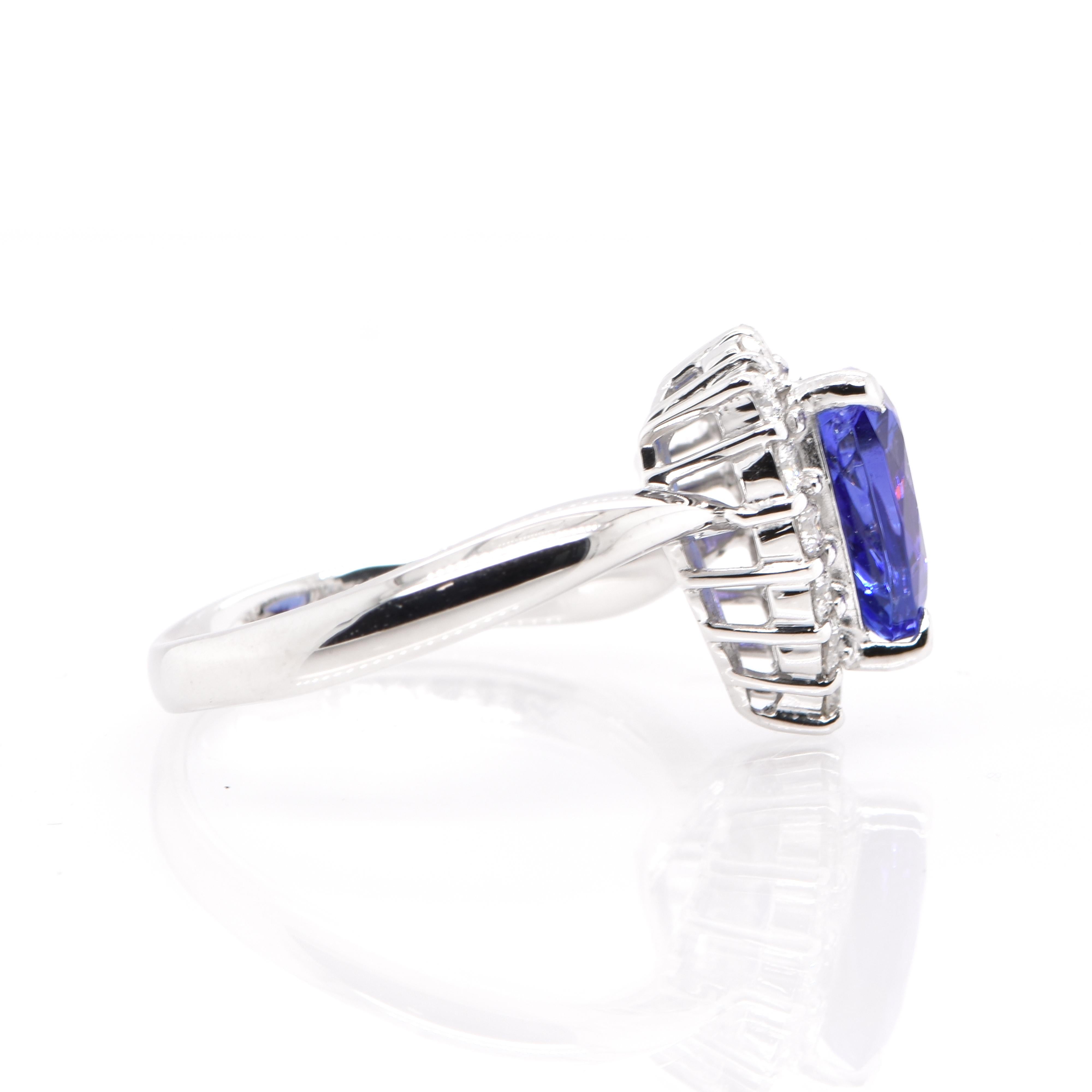 2.64 Carat, Natural, Trillion-Cut Tanzanite and Diamond Ring Set in Platinum In New Condition In Tokyo, JP