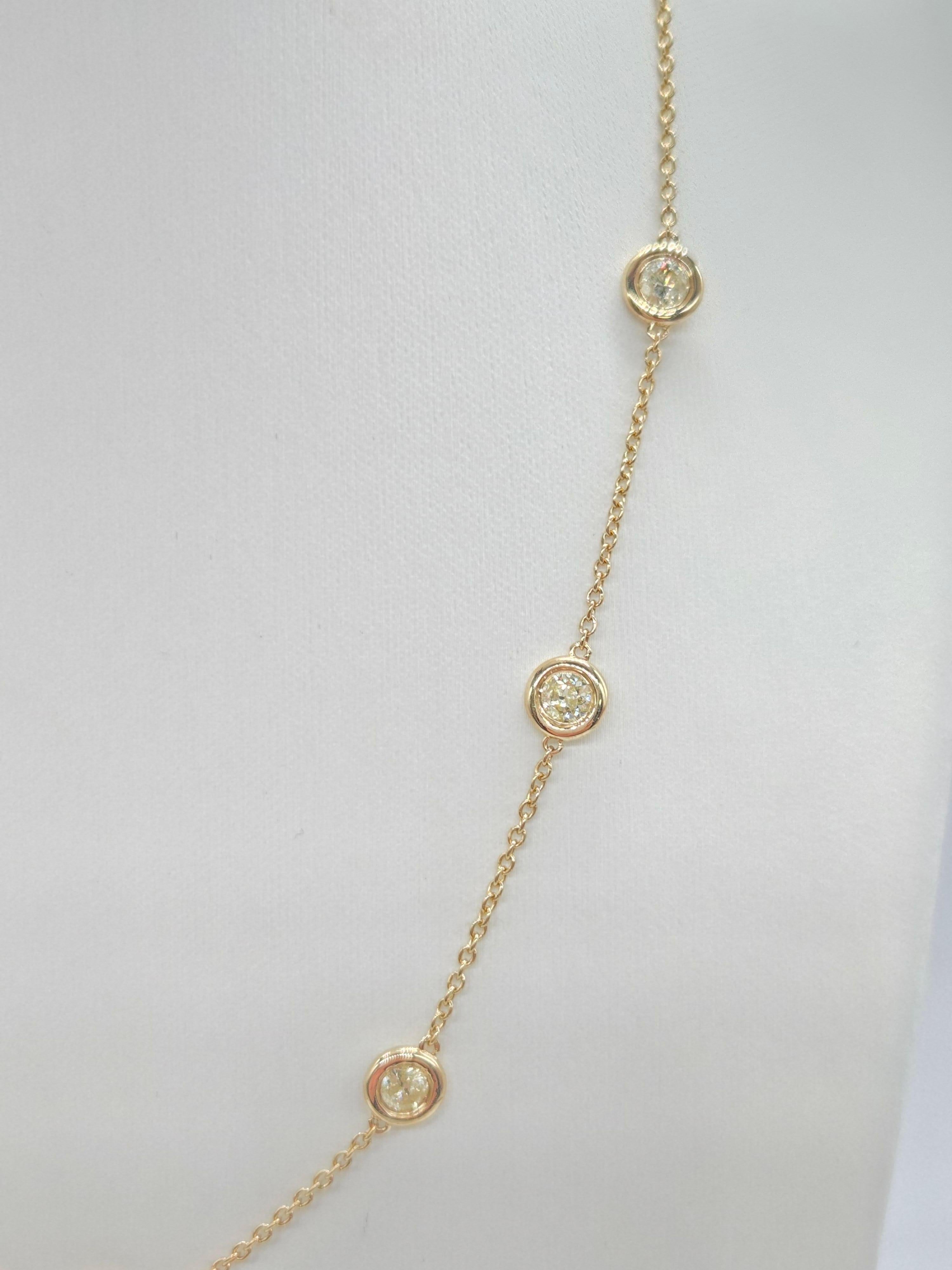 Modern 2.64 Carat Natural Diamond By The Yard Necklace 14 Karat Yellow Gold 16''