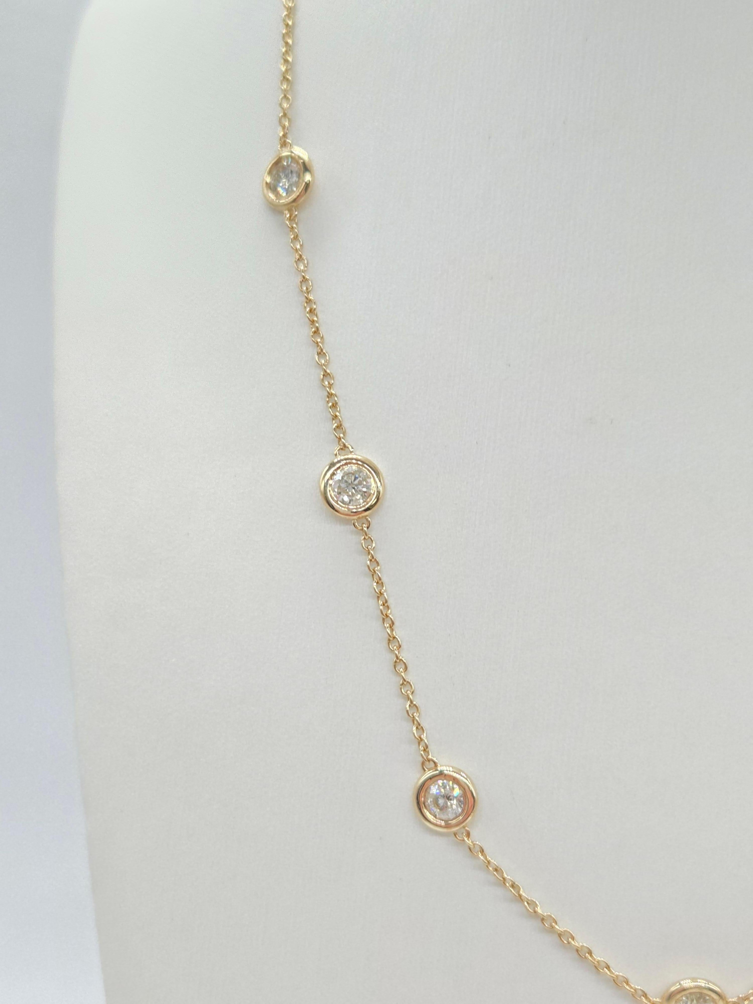 Round Cut 2.64 Carat Natural Diamond By The Yard Necklace 14 Karat Yellow Gold 16''