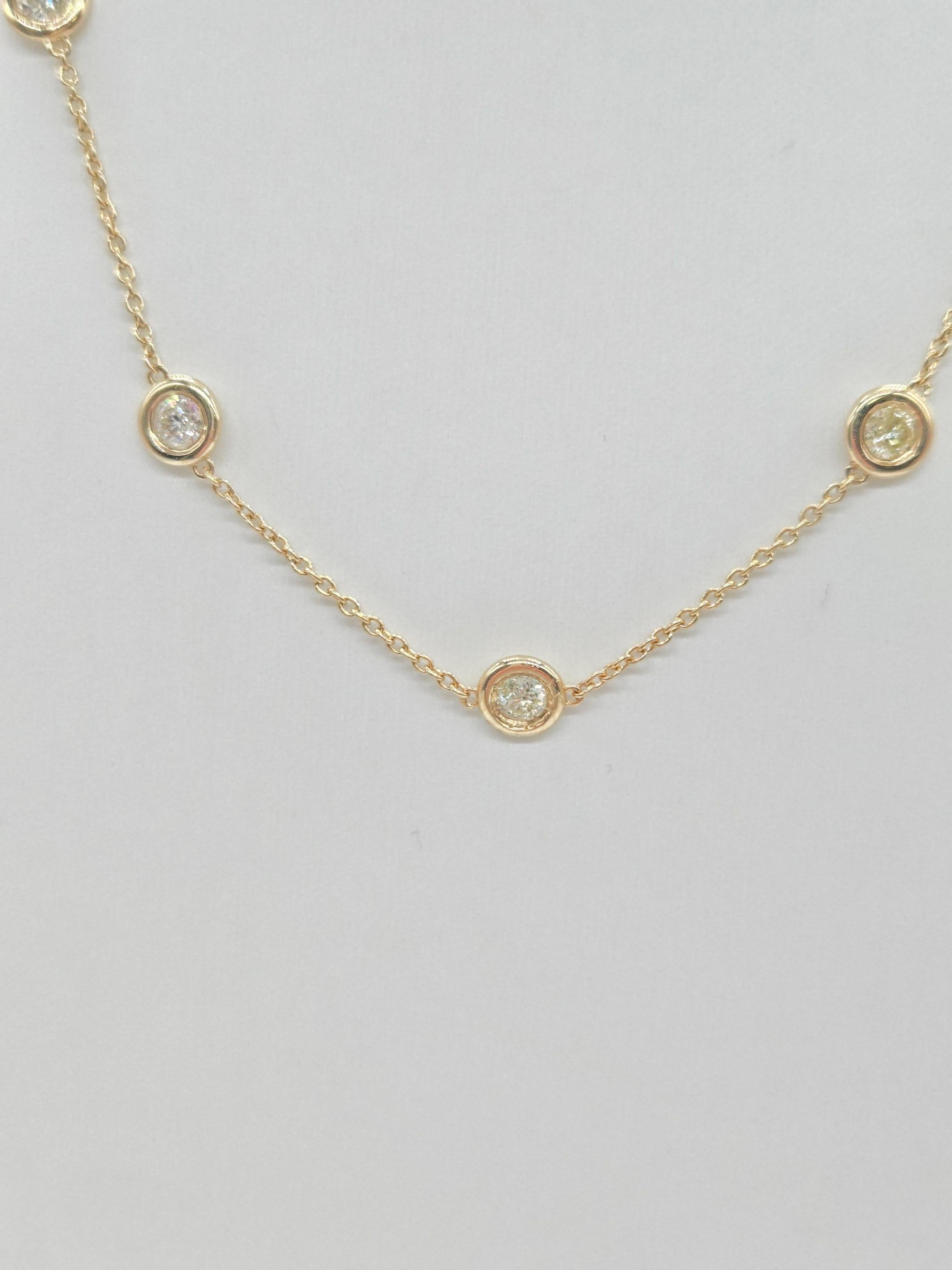2.64 Carat Natural Diamond By The Yard Necklace 14 Karat Yellow Gold 16'' In New Condition In Great Neck Plaza, NY