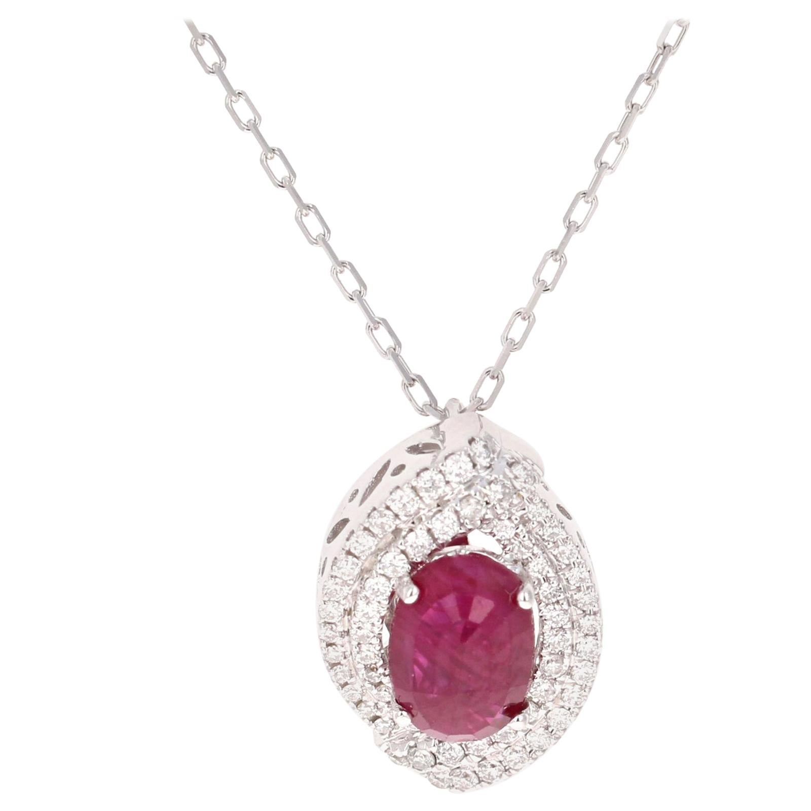2.64 Carat Ruby Diamond White Gold Chain Necklace For Sale