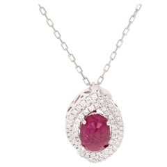 Collier à chaîne en or blanc 2,64 carats rubis et diamants