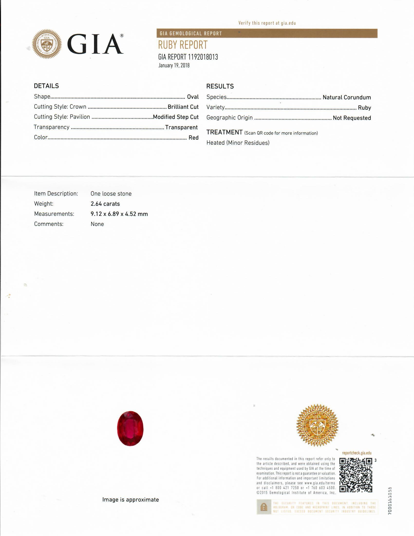 Platinring mit 2.64 Karat Rubin und Diamant, GIA-zertifiziert im Angebot 1