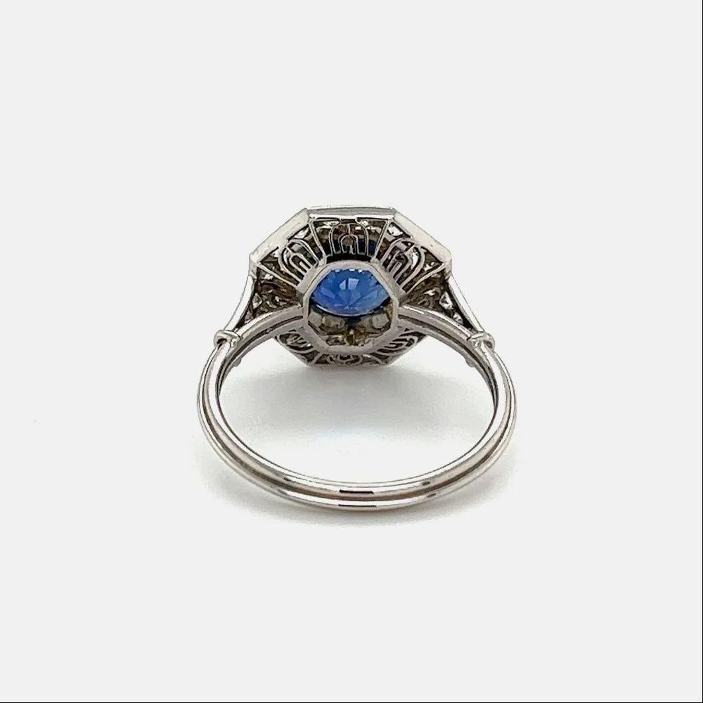Women's 2.64 Carat Sapphire and Diamond Vintage Art Deco Platinum Cocktail Ring For Sale