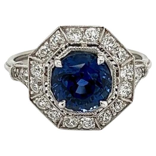 2.64 Carat Sapphire and Diamond Vintage Art Deco Platinum Cocktail Ring For Sale