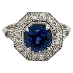 2.64 Carat Sapphire and Diamond Retro Art Deco Platinum Cocktail Ring