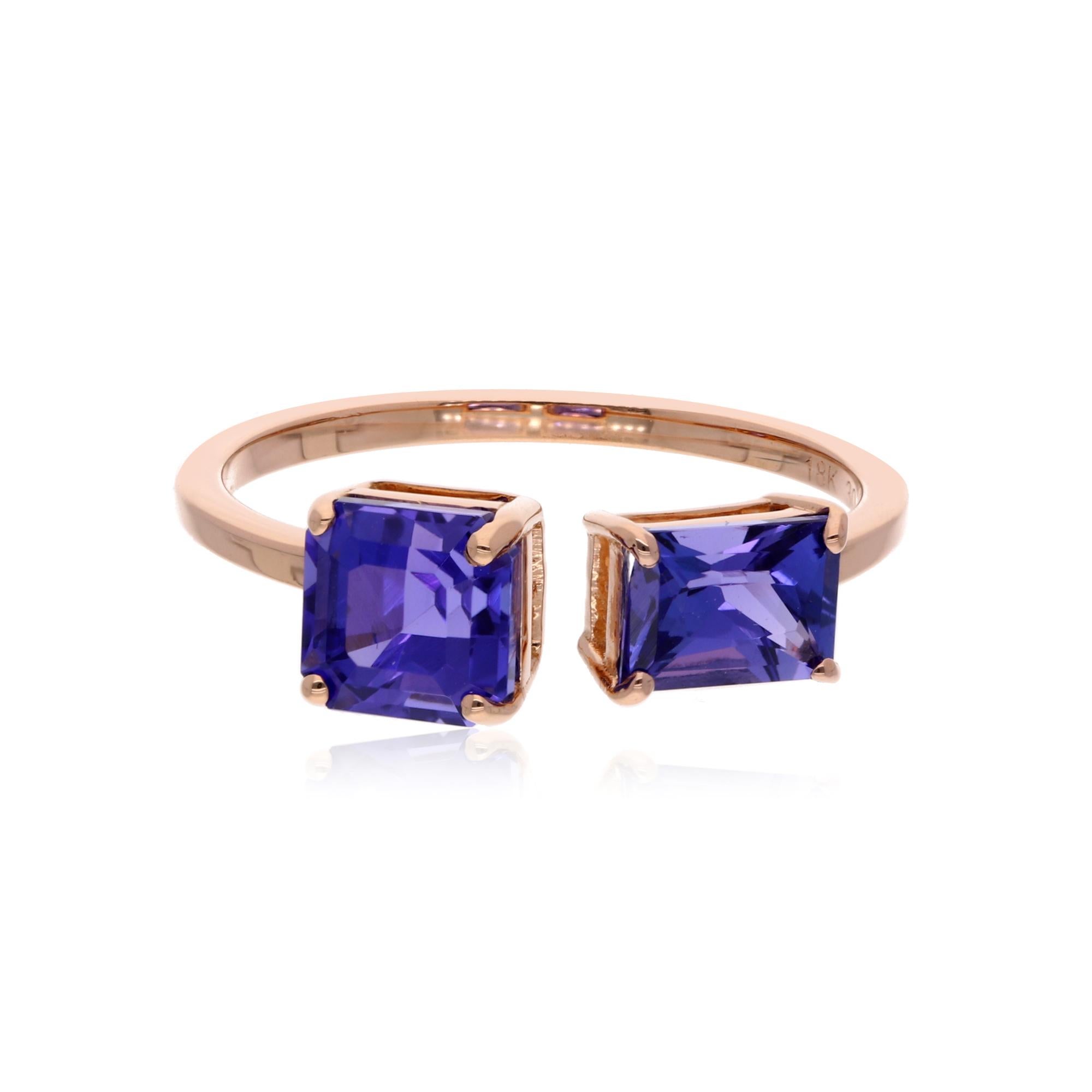 Modern 2.64 Carat Tanzanite Gemstone Cuff Ring Solid 14 Karat Rose Gold Fine Jewelry For Sale
