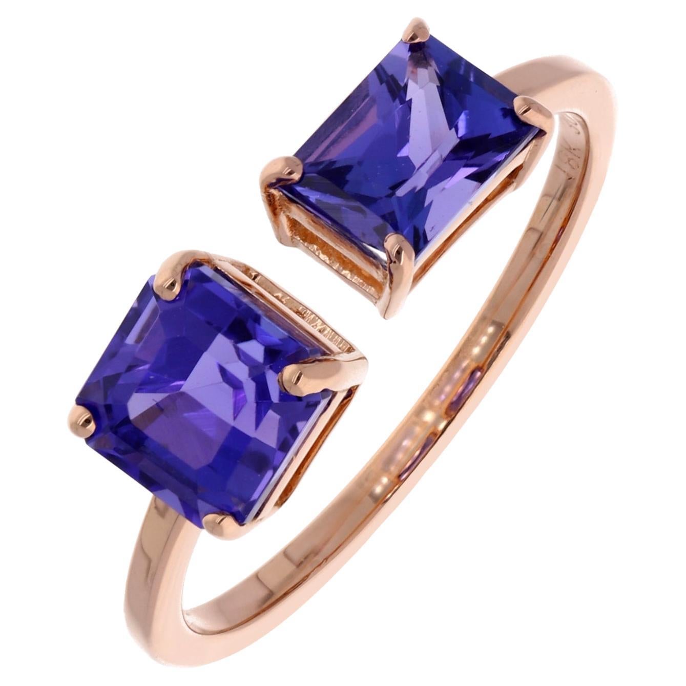 2.64 Carat Tanzanite Gemstone Cuff Ring Solid 18 Karat Rose Gold Fine Jewelry