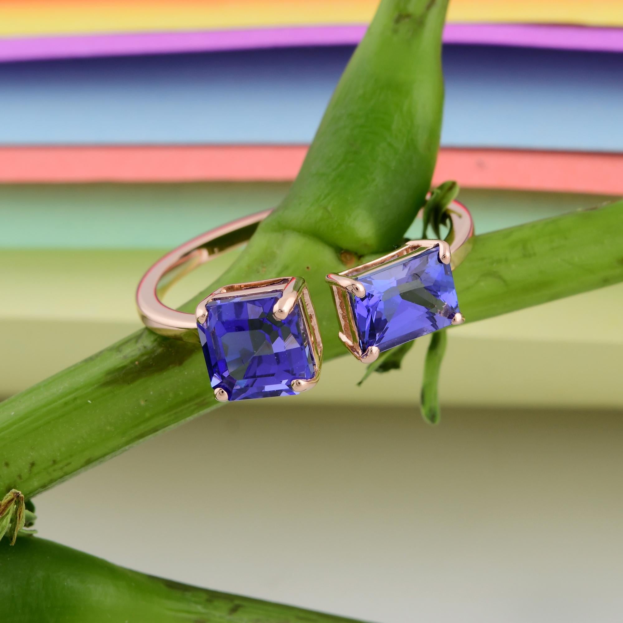 For Sale:  2.64 Carat Tanzanite Toi Et Moi Open Ring Gift for Her in Solid 18k Rose Gold 4