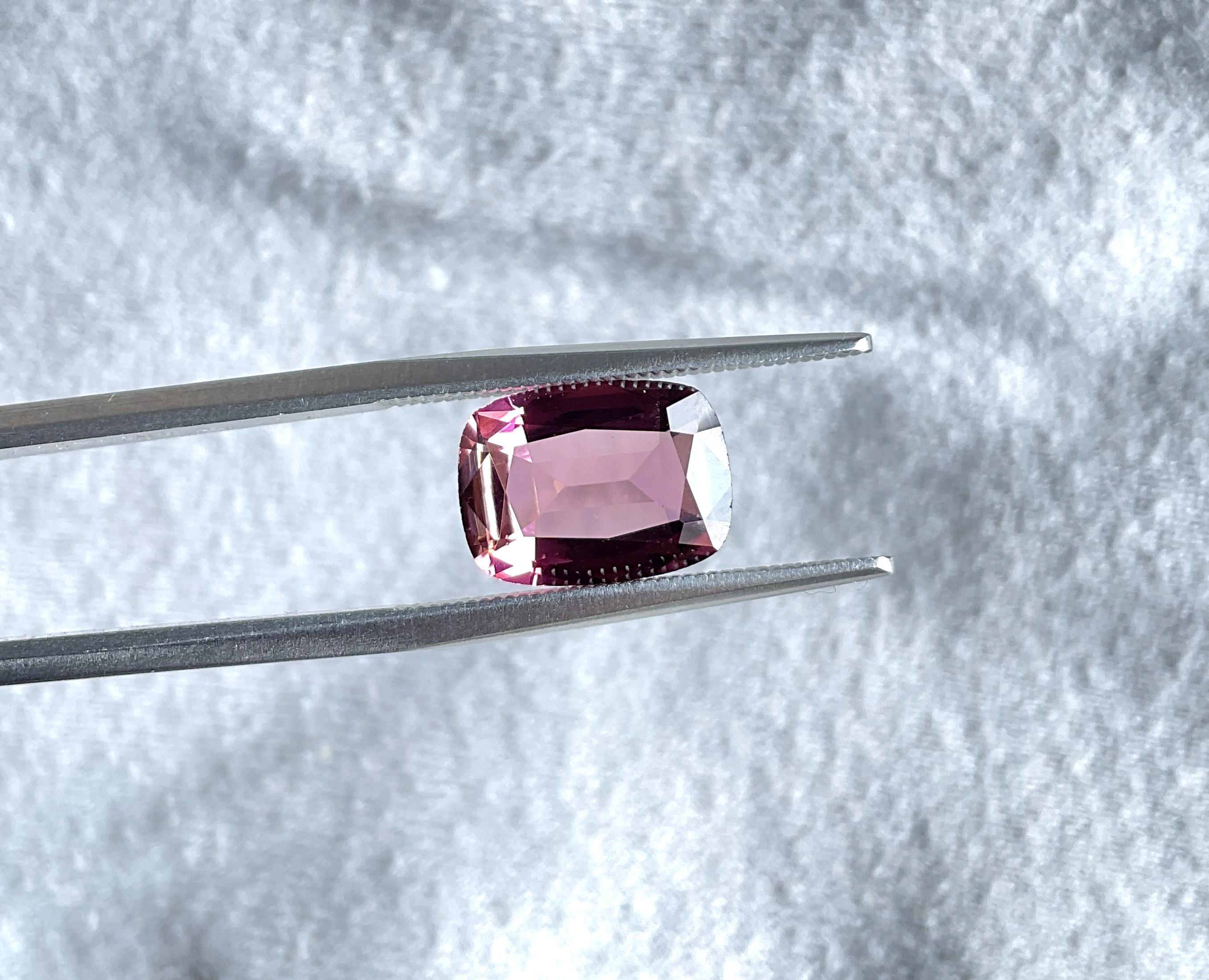 Women's or Men's 2.64 Carat Top Quality Pink Tourmaline Cushion Cut Stone For Jewelry Natural Gem For Sale
