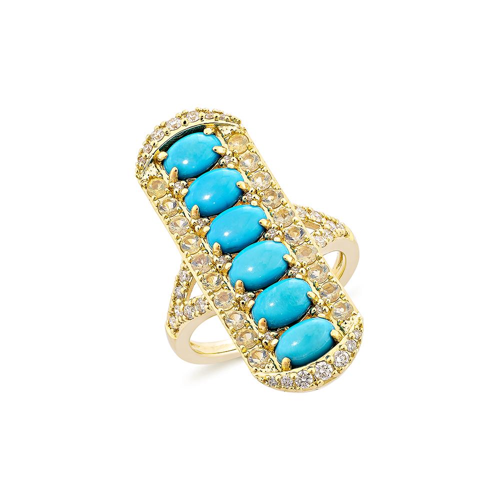 Contemporary 2.64 Carat Turquoise Cocktail Ring in 18KYG with Opal, and White Diamond.   For Sale