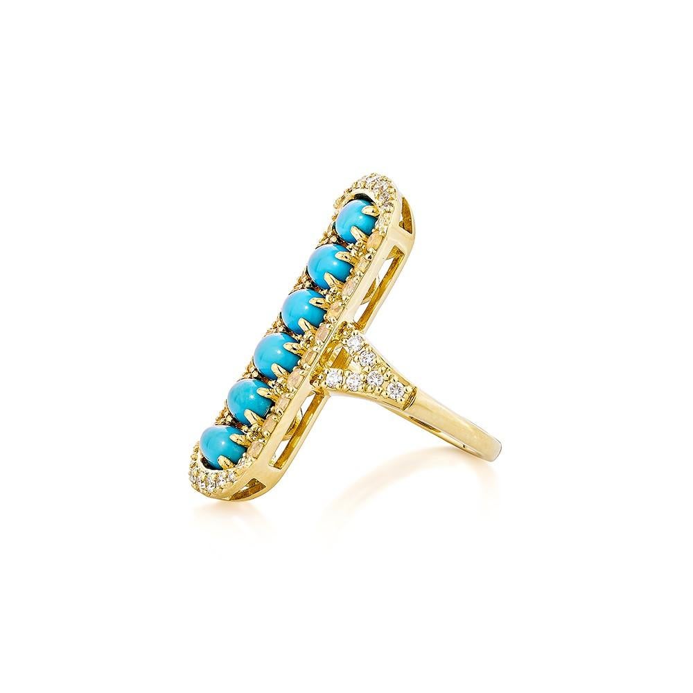 Oval Cut 2.64 Carat Turquoise Cocktail Ring in 18KYG with Opal, and White Diamond.   For Sale