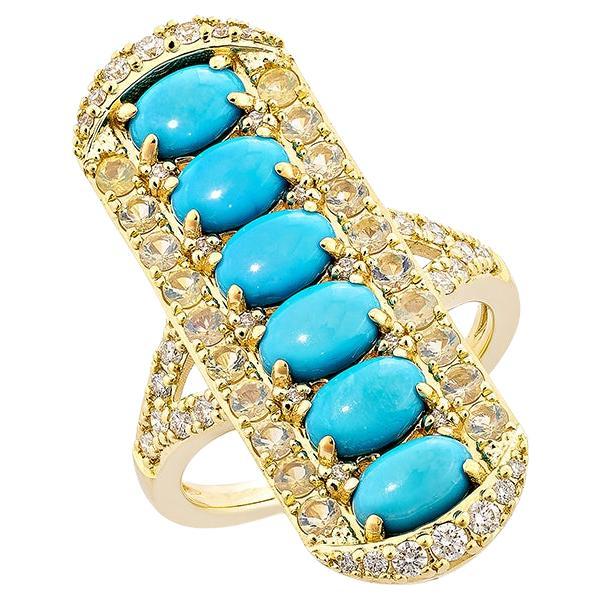 2.64 Carat Turquoise Cocktail Ring in 18KYG with Opal, and White Diamond.  