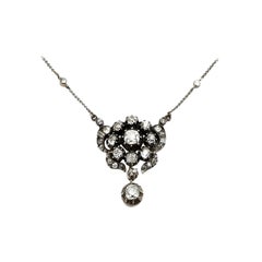 Antique Victorian Diamond Floral Necklace in Silver on Gold 