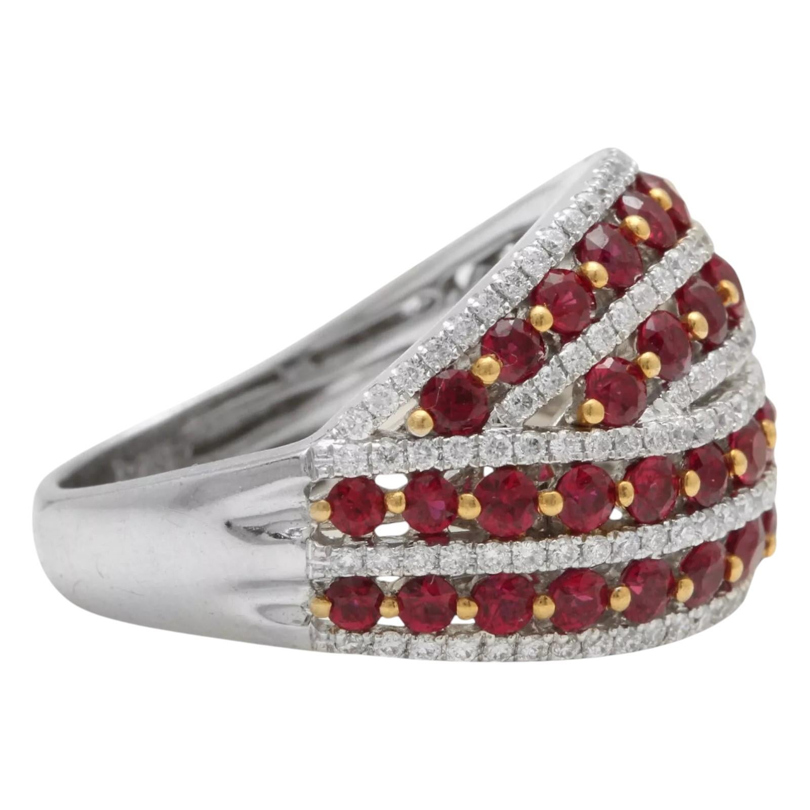 Round Cut 2.64 Carats Natural African Ruby and Diamond 18K Solid White Gold Ring For Sale