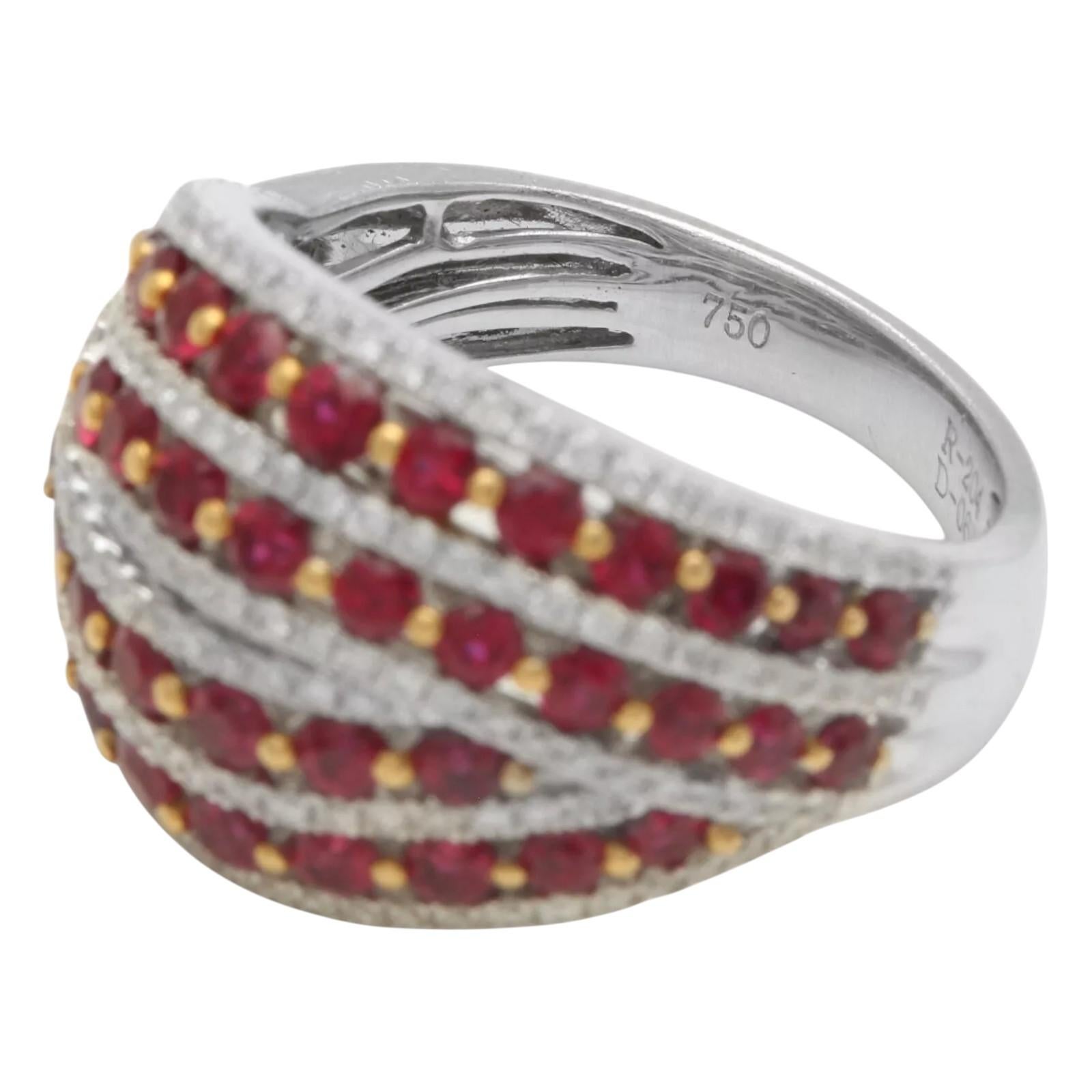 Women's 2.64 Carats Natural African Ruby and Diamond 18K Solid White Gold Ring For Sale
