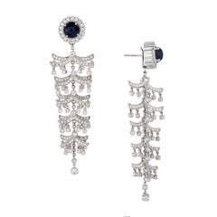 2.64 Carats Sapphire & 2.0 Carats Diamond Pagoda Earrings in 18 Karat White Gold