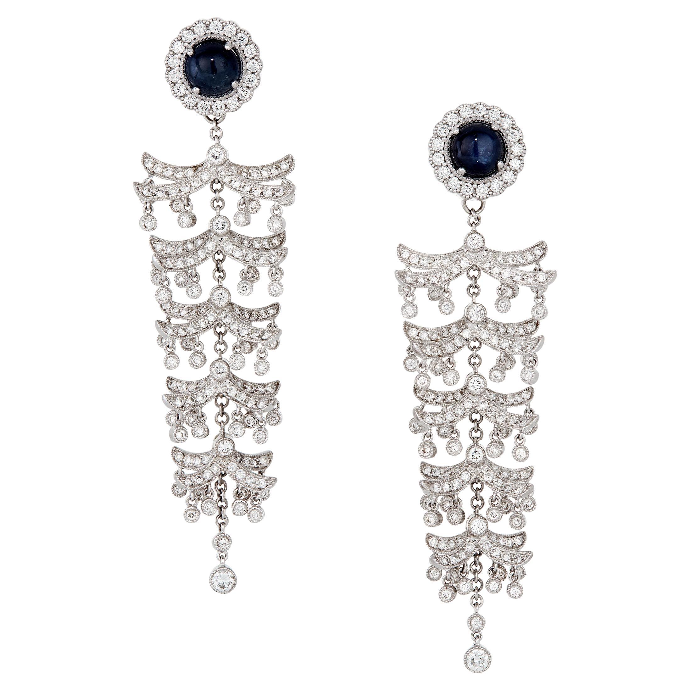 2.64 Carats Sapphire & 2.0 Carats Diamond Pagoda Earrings in 18 Karat White Gold For Sale